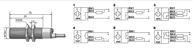 瑞奇能 KAS-70-A13-S-K-PTFE-HC 产品编码：KA9367 电容式接近开关-尺寸图
