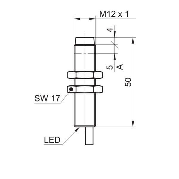 Baumer堡盟 IR12.P10S-N50.PC1Z.7BCV 订购代码：11148588 电感式接近开关-尺寸图