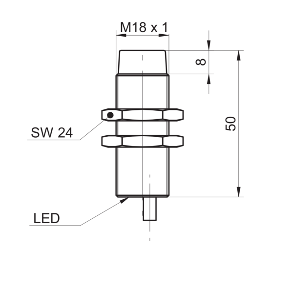 Baumer堡盟 IR18.P15S-N50.NO1Z.7BCV 订购代码：11148796 电感式接近开关-尺寸图