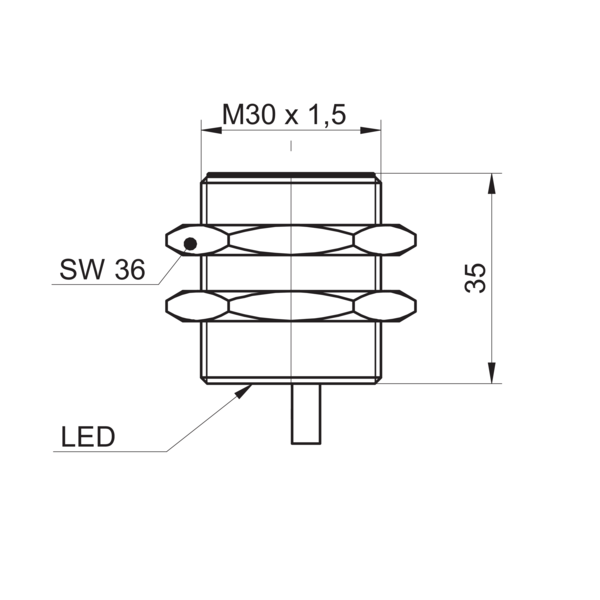 Baumer堡盟 IR30.P18S-F35.NV1Z.7BCV 订购代码：11174004 电感式接近开关-尺寸图