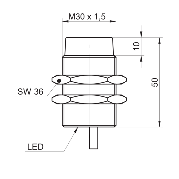 Baumer堡盟 IR30.P24S-N50.NV1Z.7BCV 订购代码：11174030 电感式接近开关-尺寸图