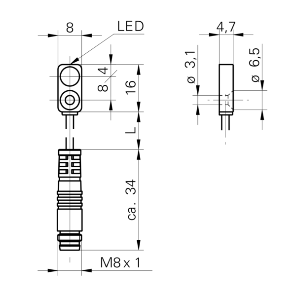 Baumer堡盟 IFFM 08N37A6/KS35L 订购代码：10143589 电感式接近开关-尺寸图