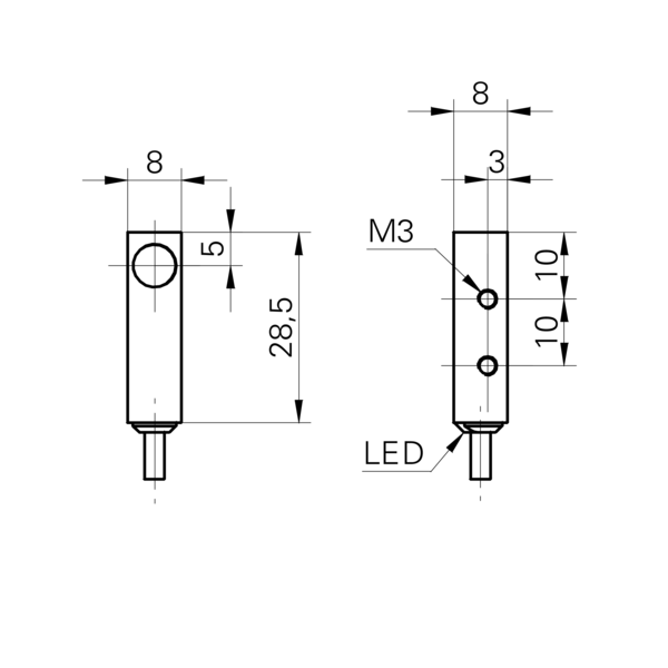 Baumer堡盟 IFFM 08N1702/O1L 订购代码：10124010 电感式接近开关-尺寸图