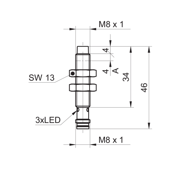 Baumer堡盟 IR08.P06S-N46.PO1Z.7SL 订购代码：11148770 电感式接近开关-尺寸图