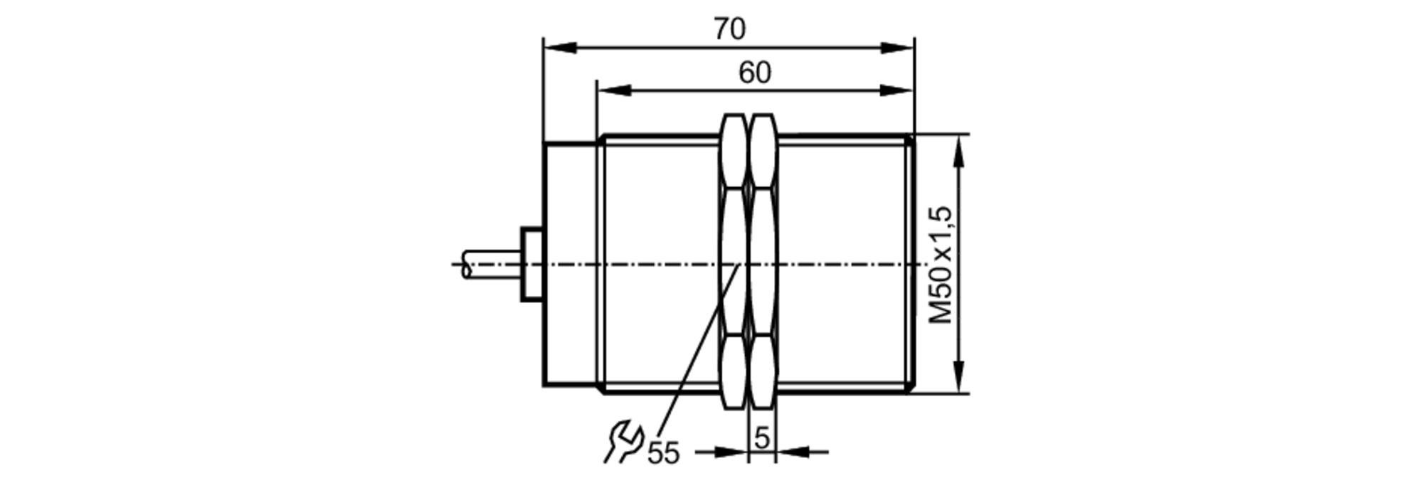 易福门电感式接近开关 I95045 订货号：I9-3020ZBPKG/M50/5M/SH-尺寸图