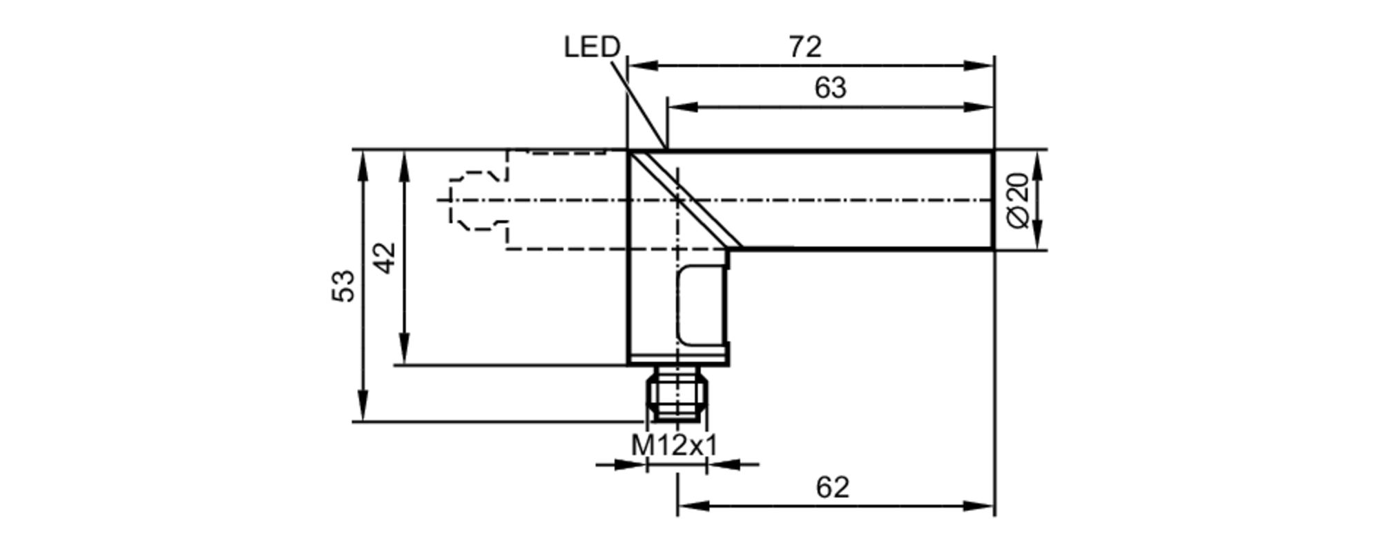 易福门电感式接近开关 IA5130 订货号：IAE3010-BPKG/US-100/ANGLED-尺寸图