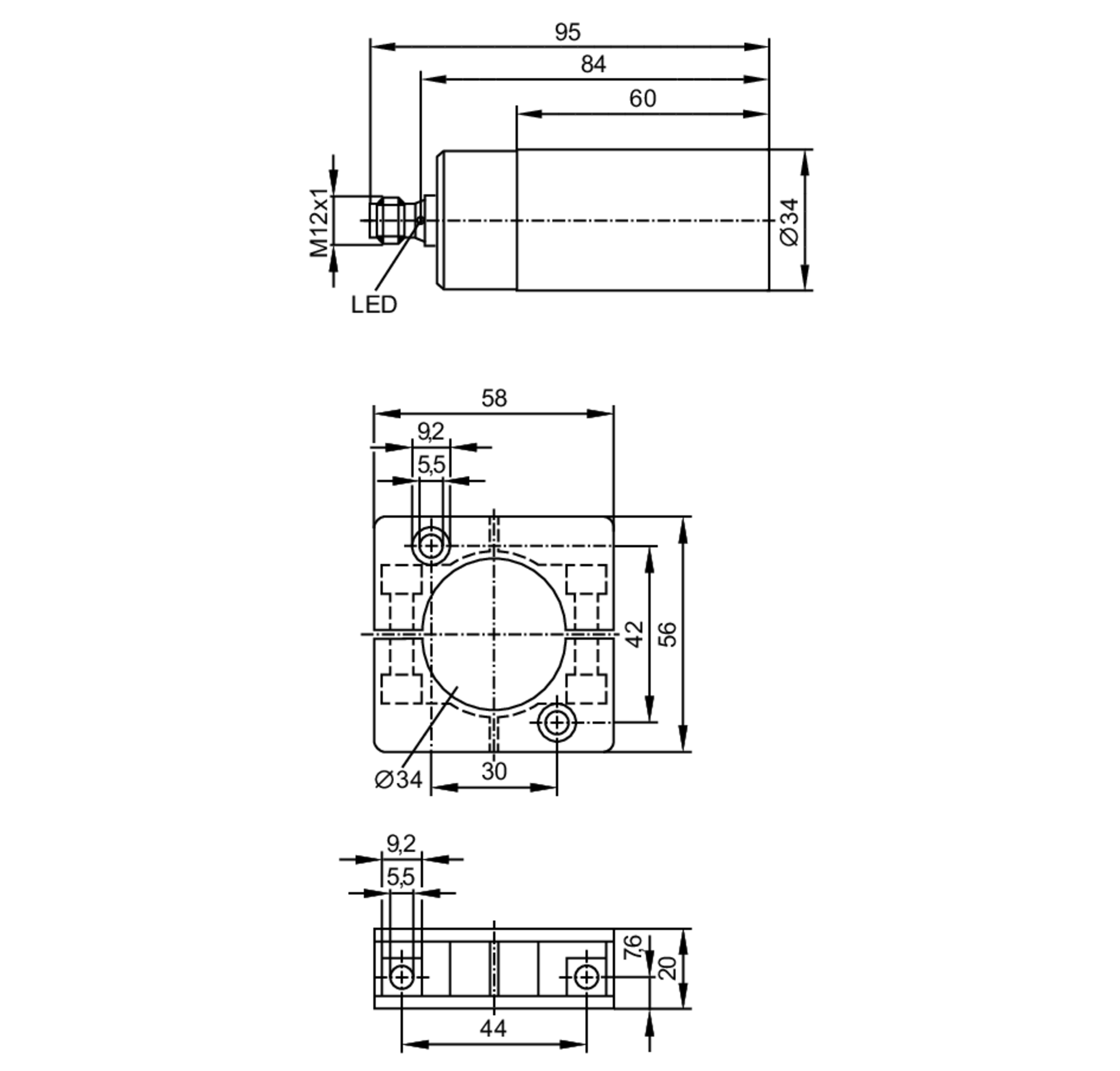 易福门电感式接近开关 IB5125 订货号：IB-3030-BPKG/US-104-DPS-尺寸图