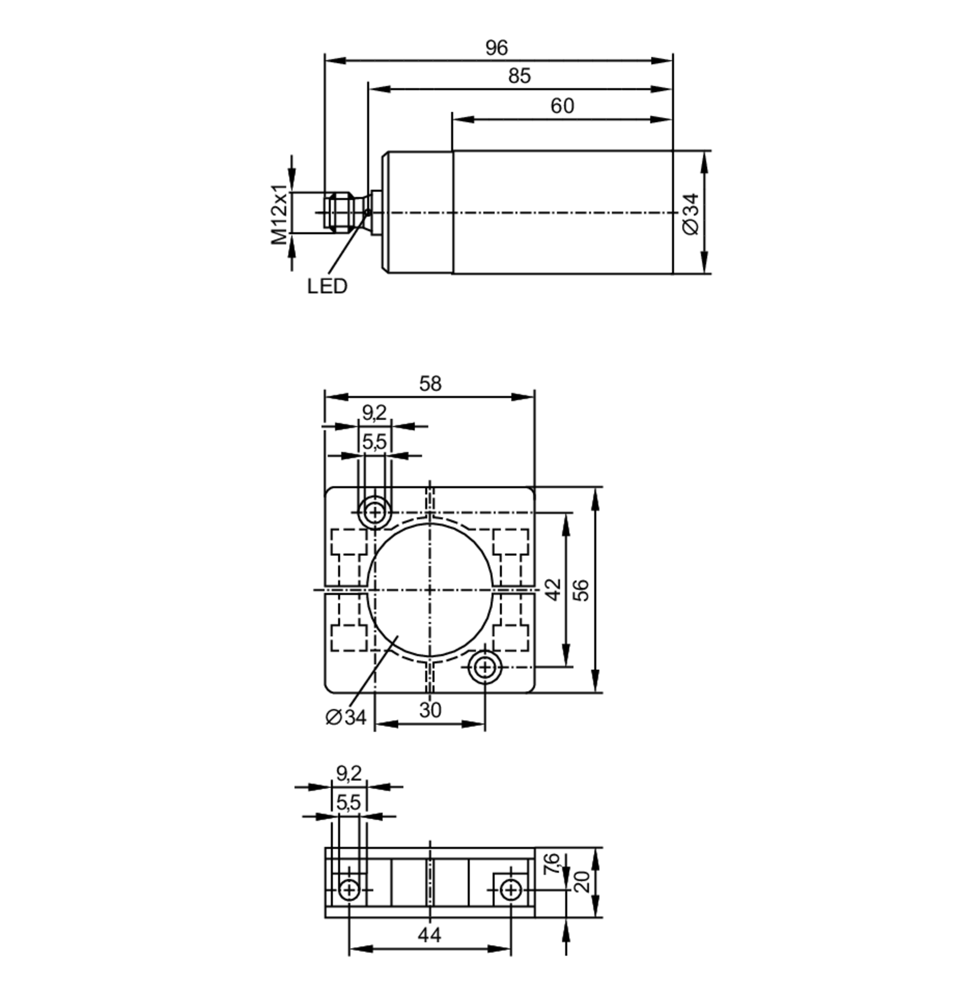 易福门电感式接近开关 IB5171 订货号：IB-4030-CPKG/US-尺寸图