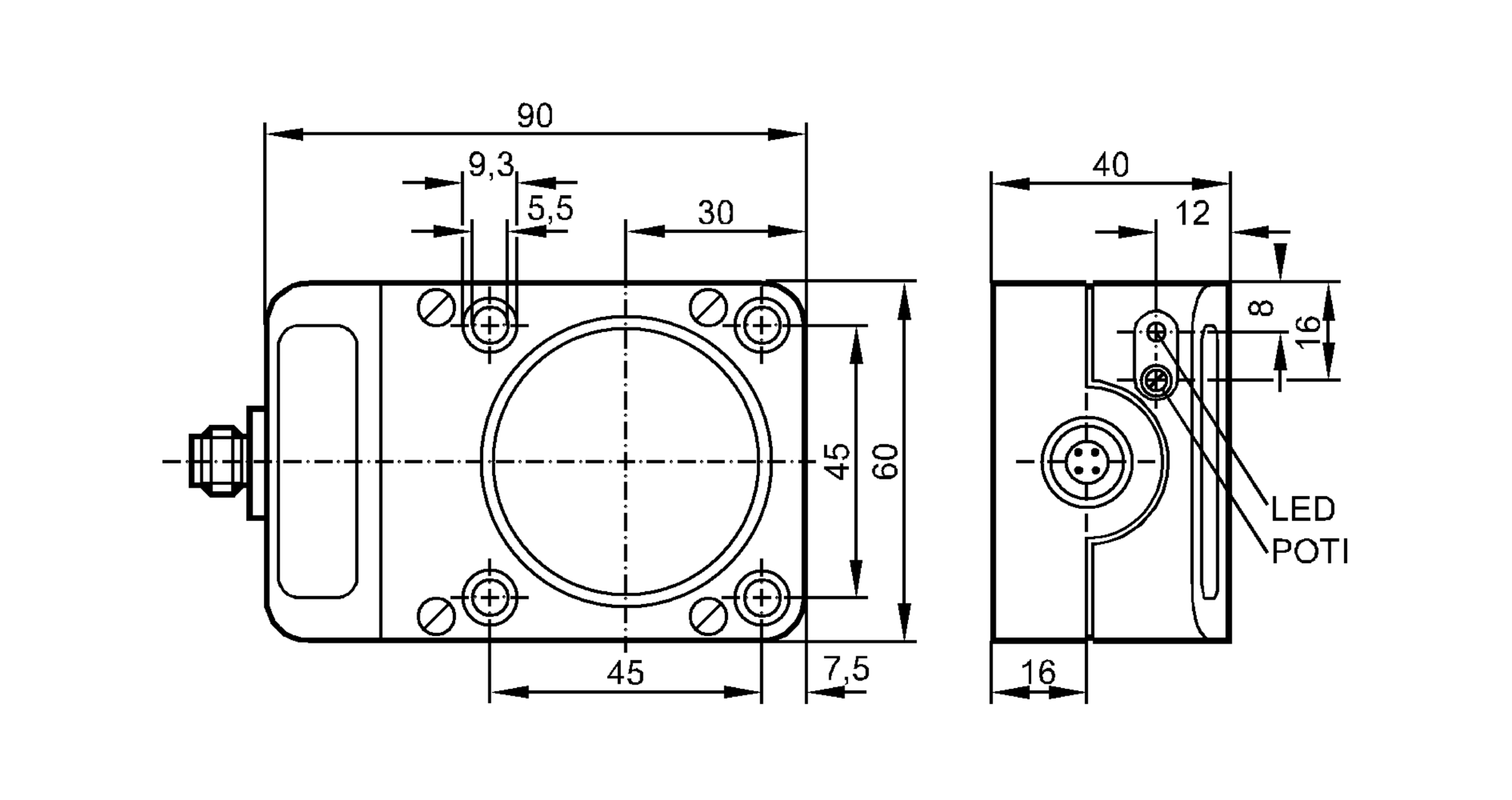 易福门电感式接近开关 IC5007 订货号：ICE3040-BPKG/US-100-DPS-尺寸图