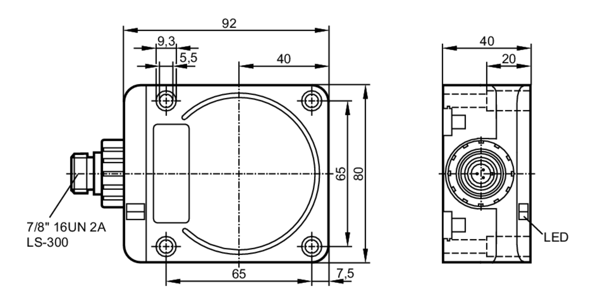 易福门电感式接近开关 ID0038 订货号：IDC2050BARKA/SL/LS-300BL-尺寸图