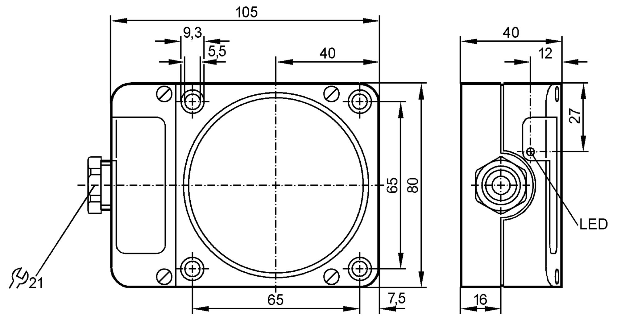 易福门电感式接近开关 ID0044 订货号：IDE2060RFBOA/POTI VERS RT-尺寸图