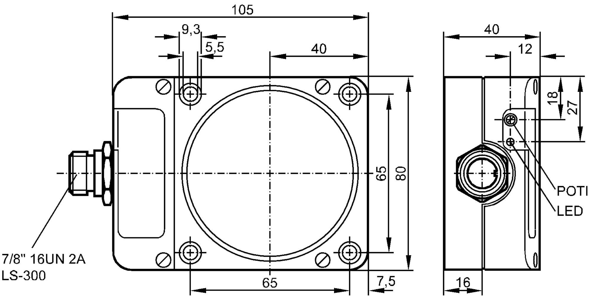 易福门电感式接近开关 ID3507 订货号：IDE2060-FBOA/NPT/LS300L     RT-尺寸图