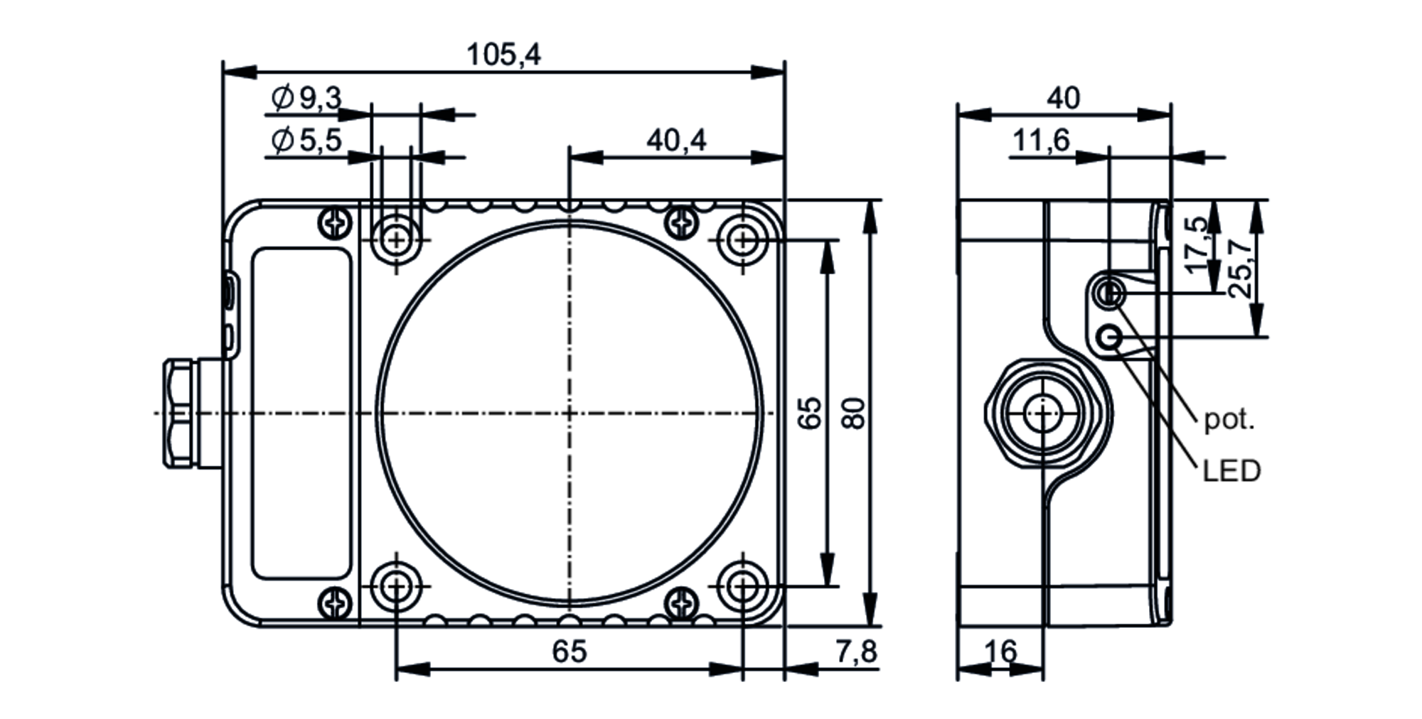 易福门电感式接近开关 ID5005 订货号：IDE3060-FPKG-尺寸图