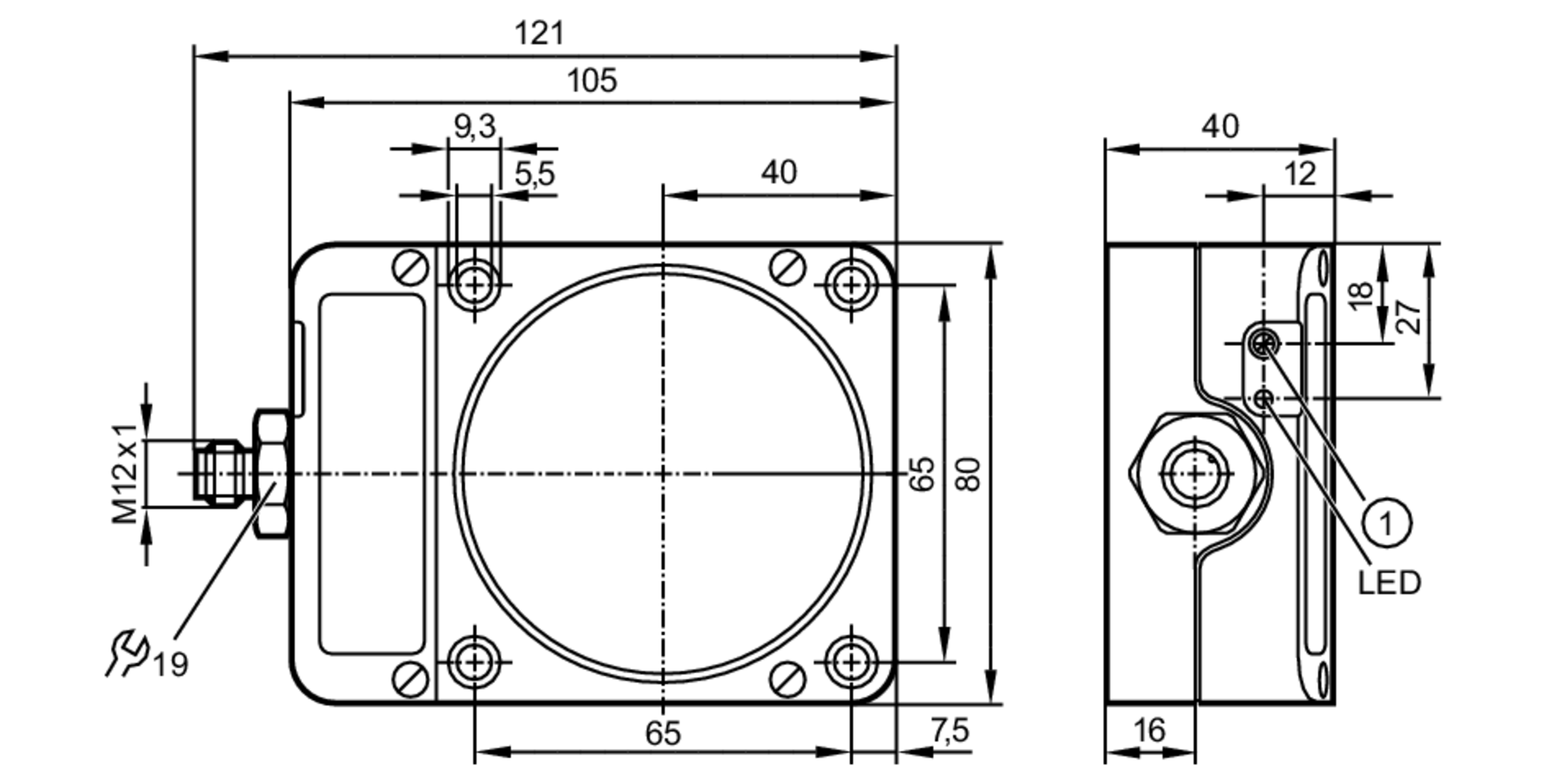 易福门电感式接近开关 ID5046 订货号：IDE3060-FPKG/US-100-DPS-尺寸图