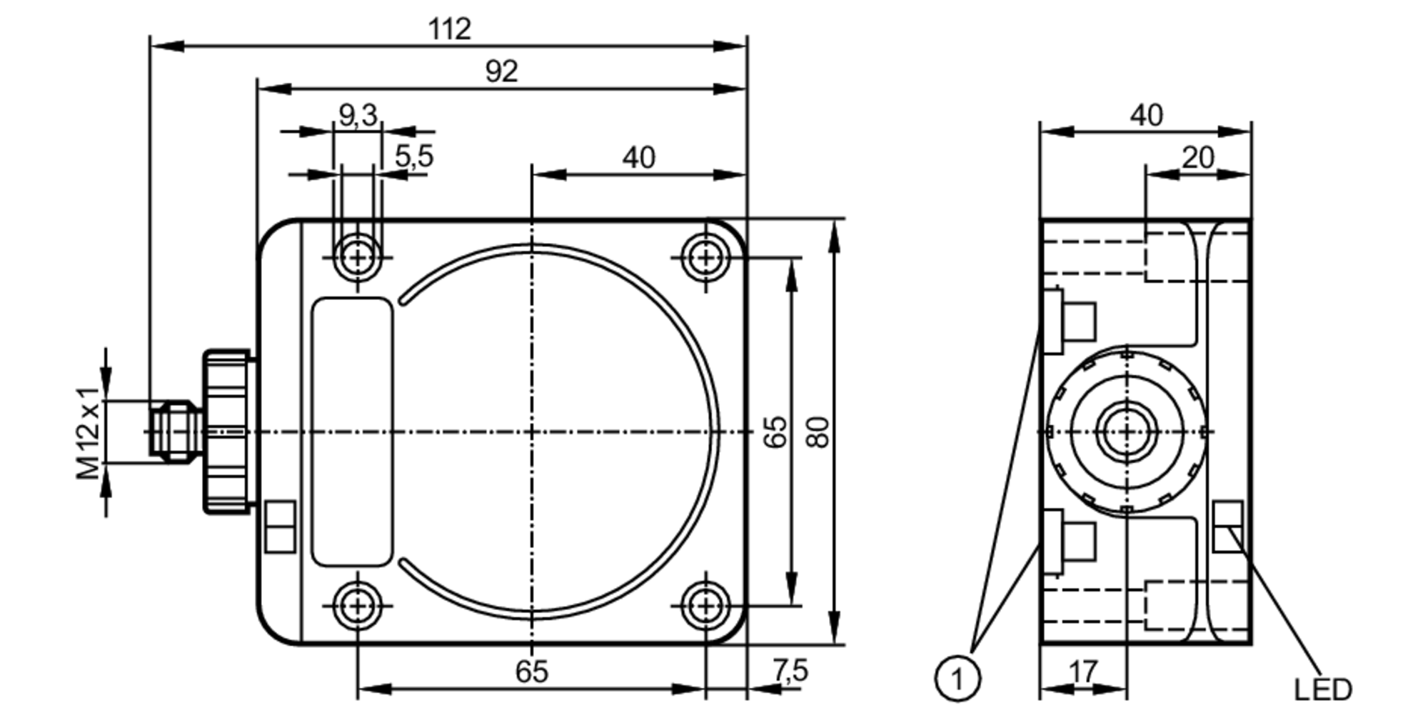 易福门电感式接近开关 ID9922 订货号：IDC2050BARKG/UP/US-100      RT-尺寸图