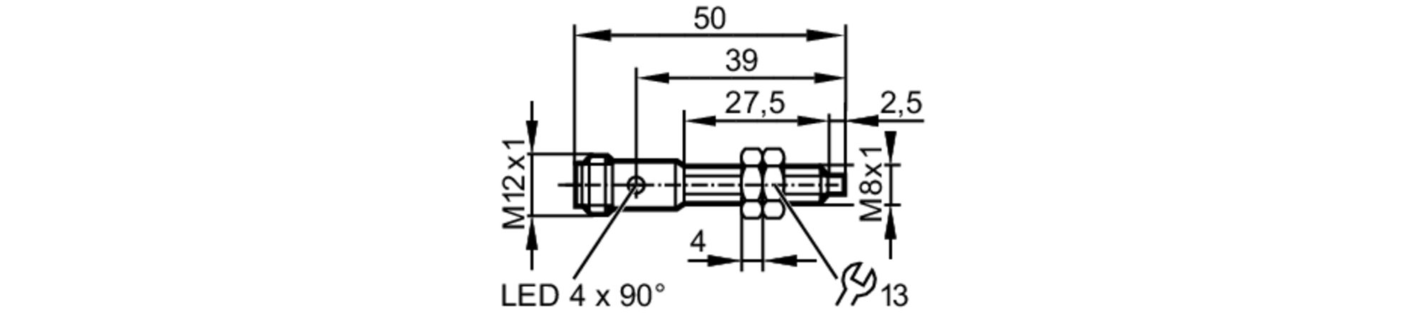 易福门电感式接近开关 IE5295 订货号：IEB3002-BPKG/V4A/US-104-尺寸图