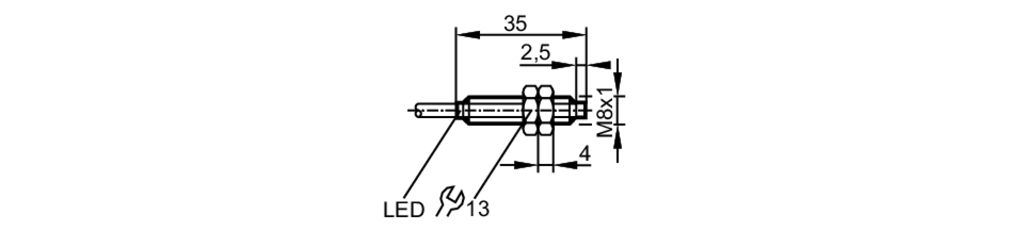 易福门电感式接近开关 IE5406 订货号：IEB3003-BPKG/V4A/5M/US-尺寸图