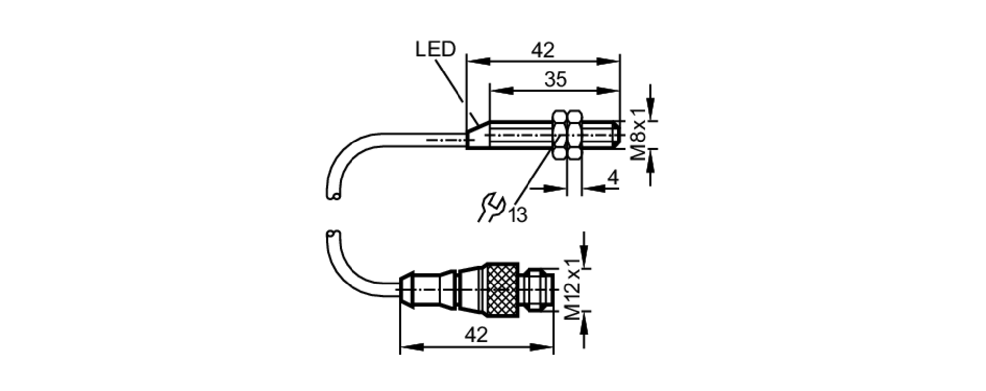易福门电感式接近开关 IE9902 订货号：IEB2002-BARKG/0,80M/PUR/US/RT-尺寸图