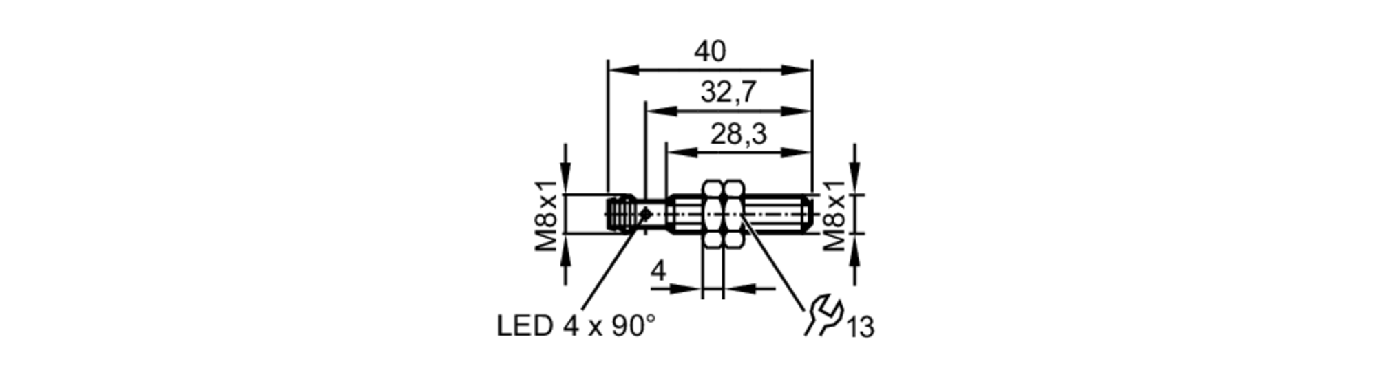 易福门电感式接近开关 IES200 订货号：IEB3003BBPKG/V4A/K1/AS-尺寸图