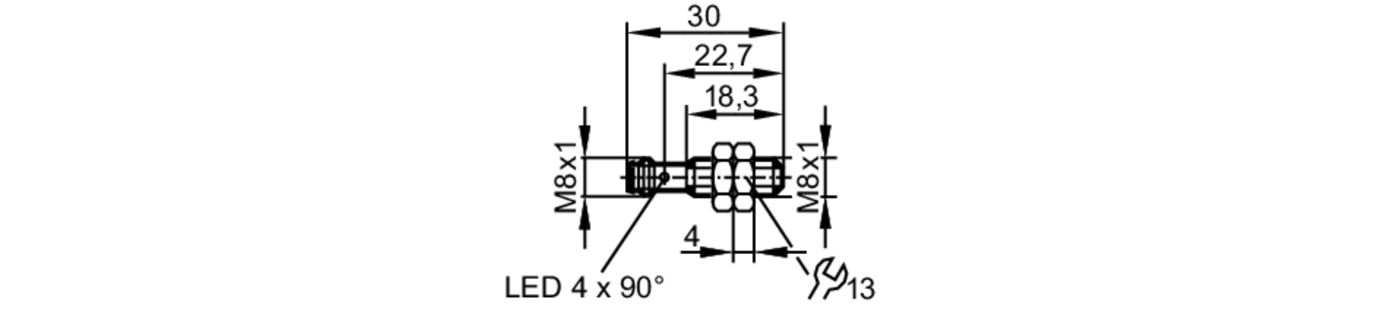 易福门电感式接近开关 IES223 订货号：IEB2003BARKG/V4A/AS-尺寸图