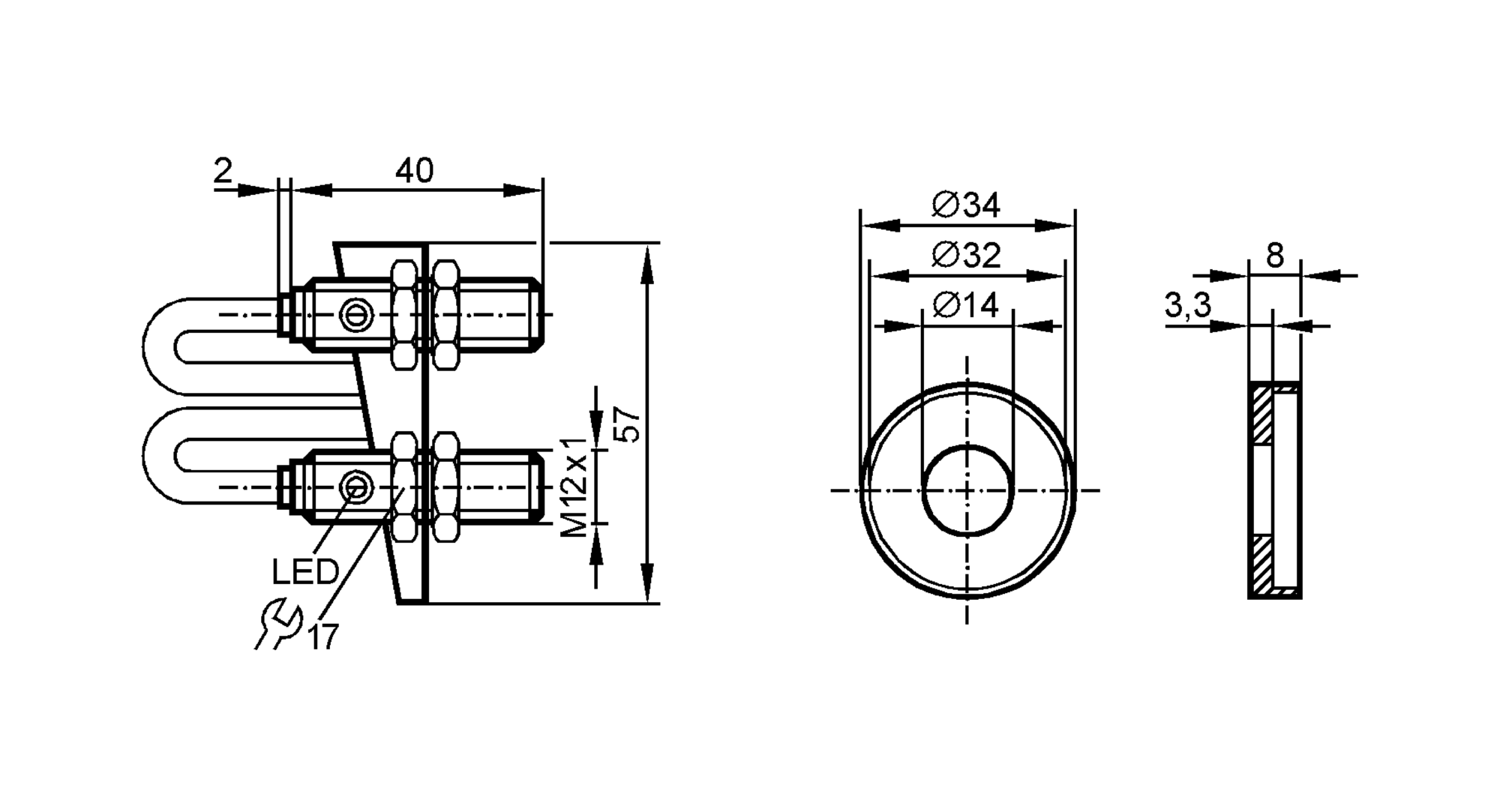 易福门电感式接近开关 IF7003 订货号：IFC2004DARKG/US-D-S-尺寸图