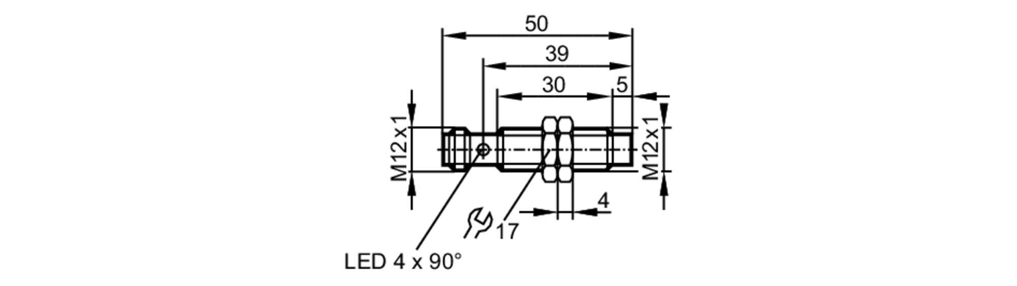 易福门电感式接近开关 IFS205 订货号：IFB3007-BPKG/US-104-尺寸图