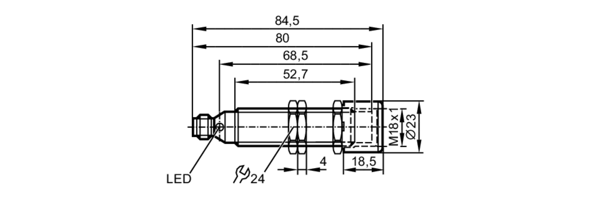 易福门电感式接近开关 IG514A 订货号：IGA4010-CPKG/V4A/US/3D-尺寸图