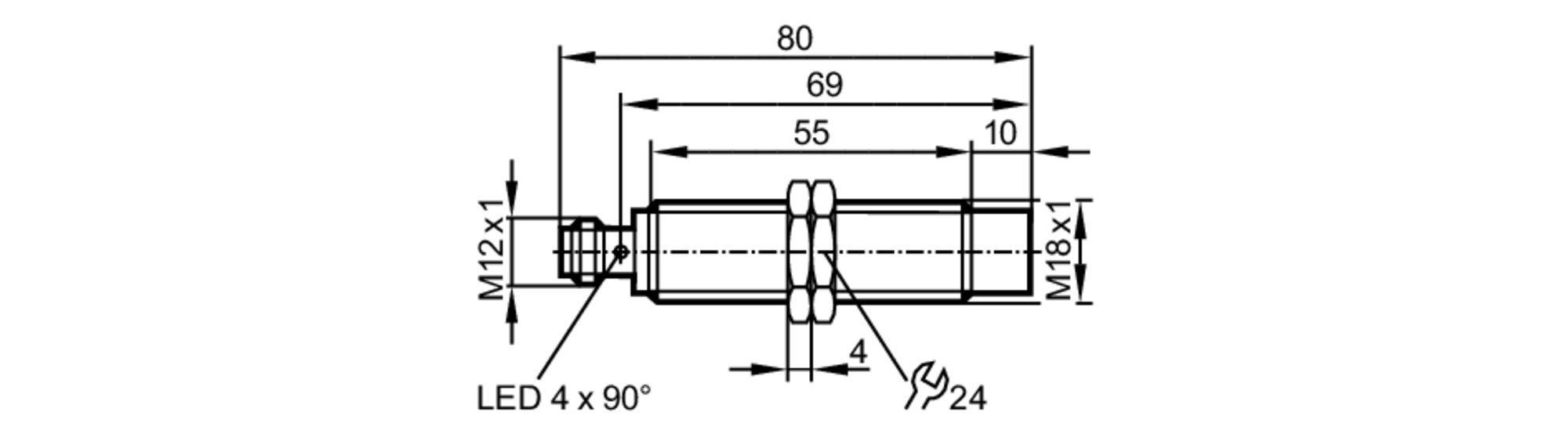 易福门电感式接近开关 IG5559 订货号：IGA3008-APKG/US-104-尺寸图