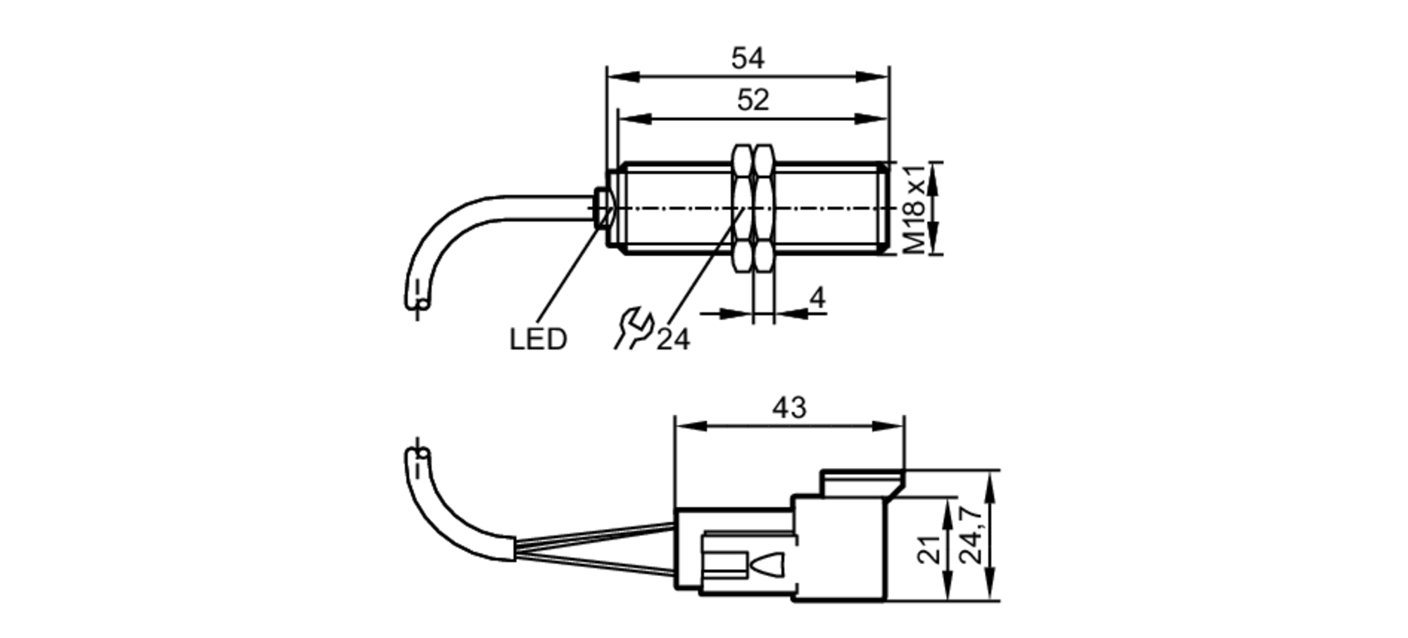 易福门电感式接近开关 IG6118 订货号：IGK3008BBPKG/0,47M/PH/DT04-3P-尺寸图