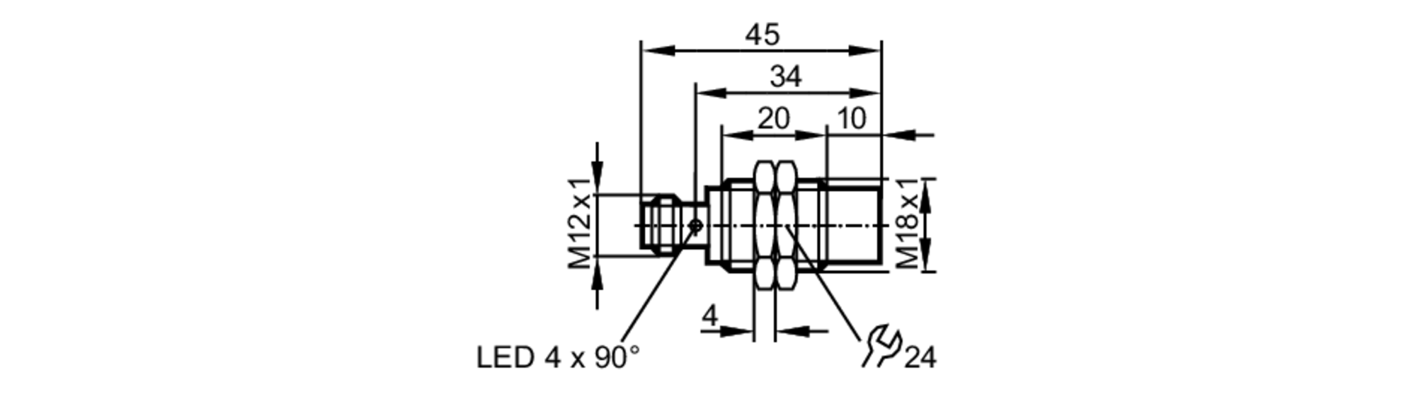 易福门电感式接近开关 IGS255 订货号：IGB3012-BNKG/US-104-尺寸图