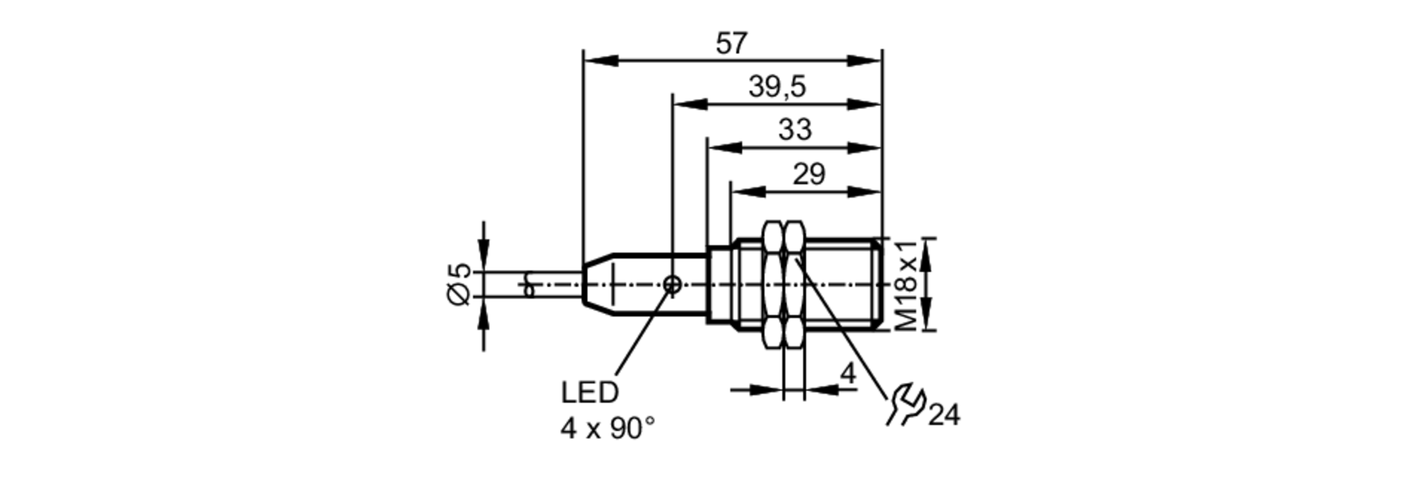 易福门电感式接近开关 IGT207 订货号：IGB3008BBPKG/M/V4A/10M/WH-尺寸图