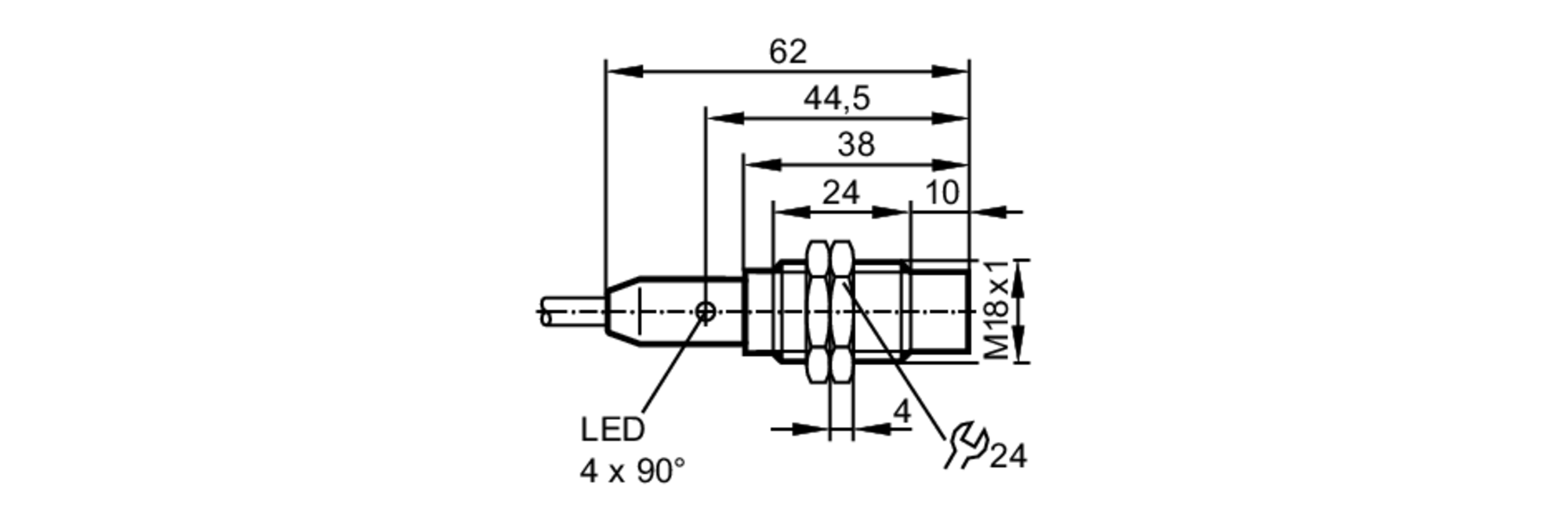 易福门电感式接近开关 IGT208 订货号：IGB3012-BPKG/M/V4A/6M/WH-尺寸图