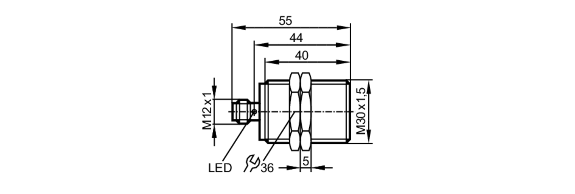 易福门电感式接近开关 II5446 订货号：IIB3010-BPKG/US-104-尺寸图