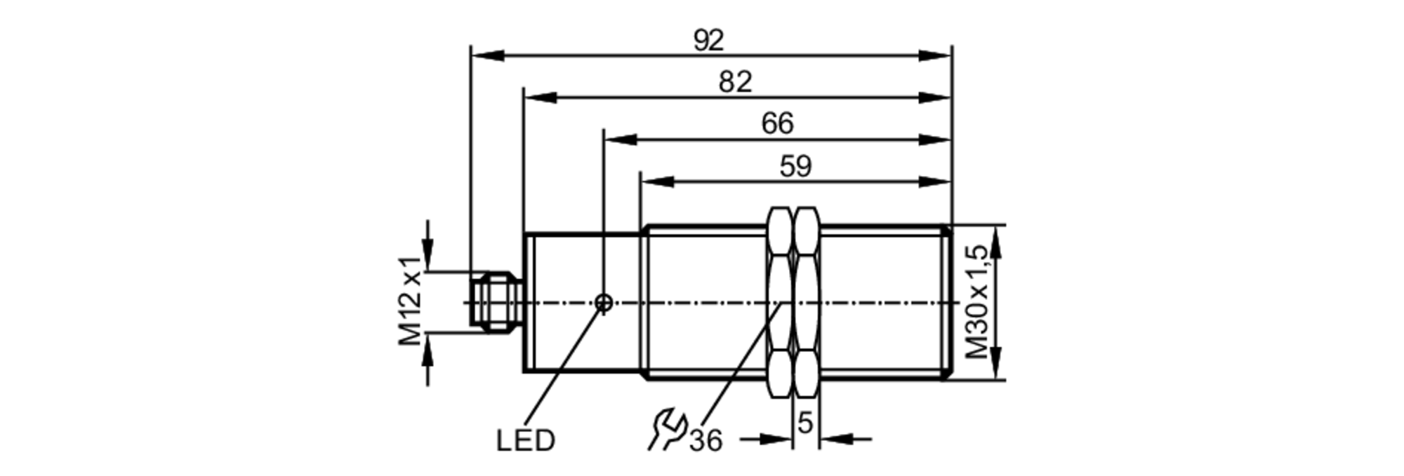 易福门电感式接近开关 II5447 订货号：IIA3010-BPKG/US-100-DPS-尺寸图