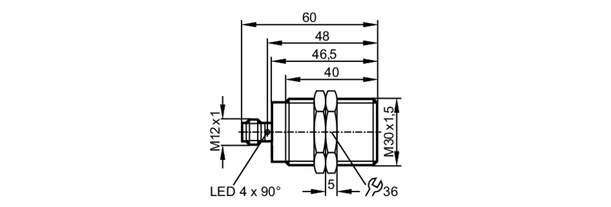 易福门电感式接近开关 II5503 订货号：IIK3010UBPKG/US-104-DPS-尺寸图