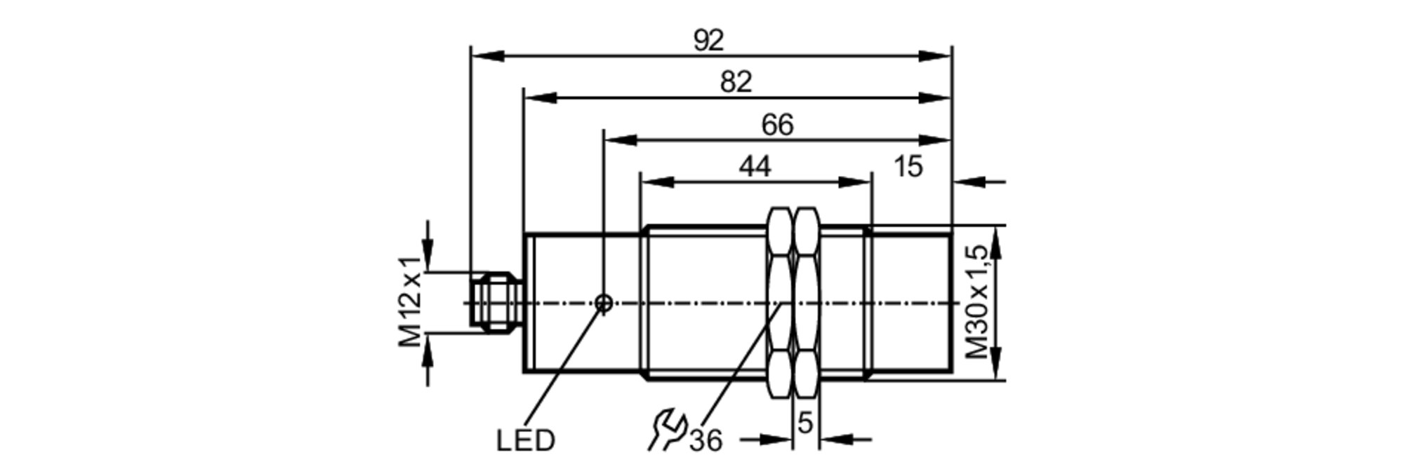 易福门电感式接近开关 II5776 订货号：IIA3015-BPKG/V4A/US-100-DPS-AU-尺寸图