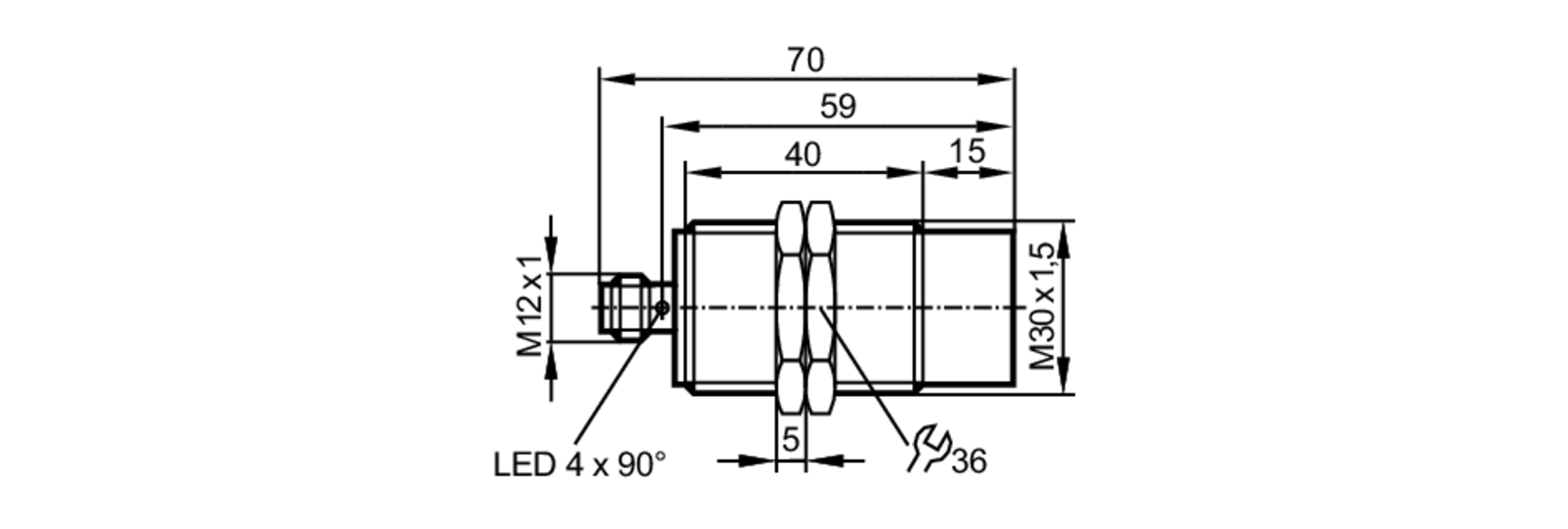 易福门电感式接近开关 II5854 订货号：IIK3015-BPKG/US-104-尺寸图