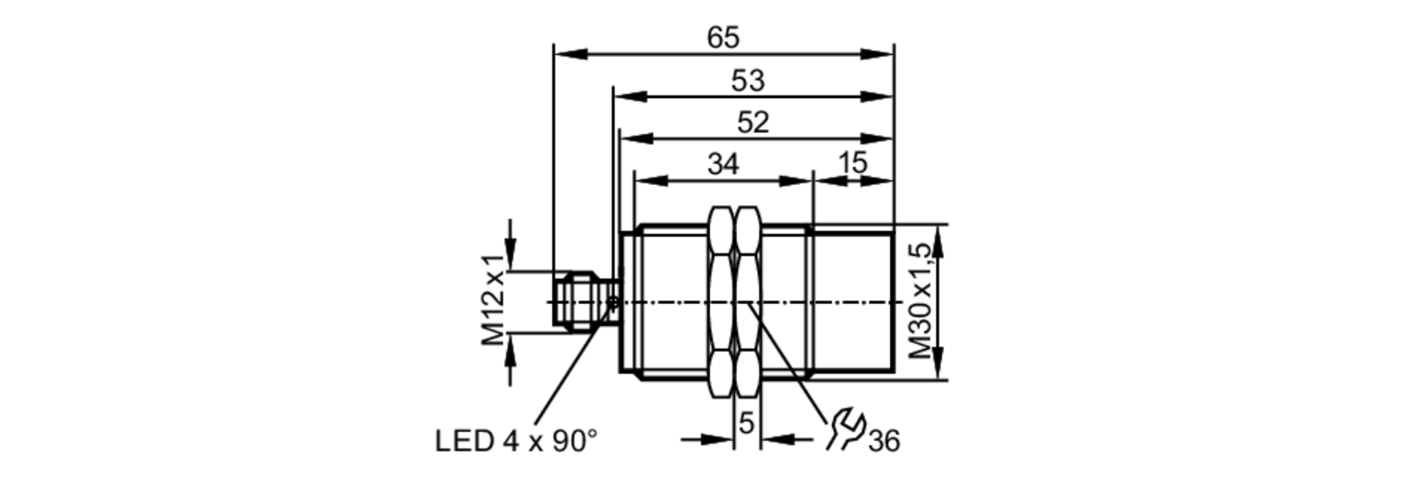 易福门电感式接近开关 II5974 订货号：IIK3022-FRKG/IO/US-104-尺寸图