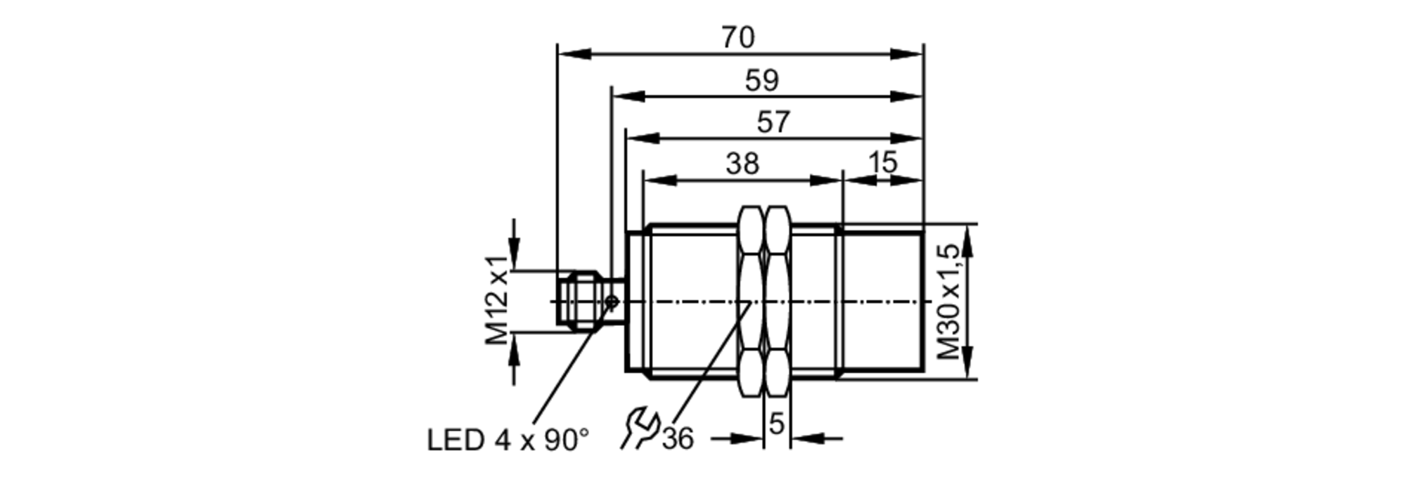 易福门电感式接近开关 II5987 订货号：IIK4015A1PKG/IO/US-尺寸图