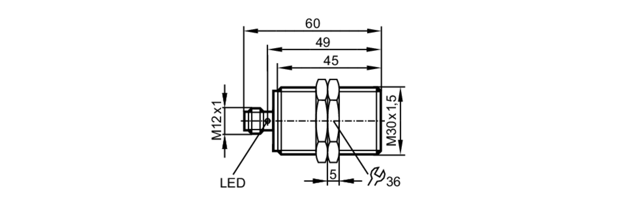 易福门电感式接近开关 II7100 订货号：IIK3010-BPKG/US-100-尺寸图