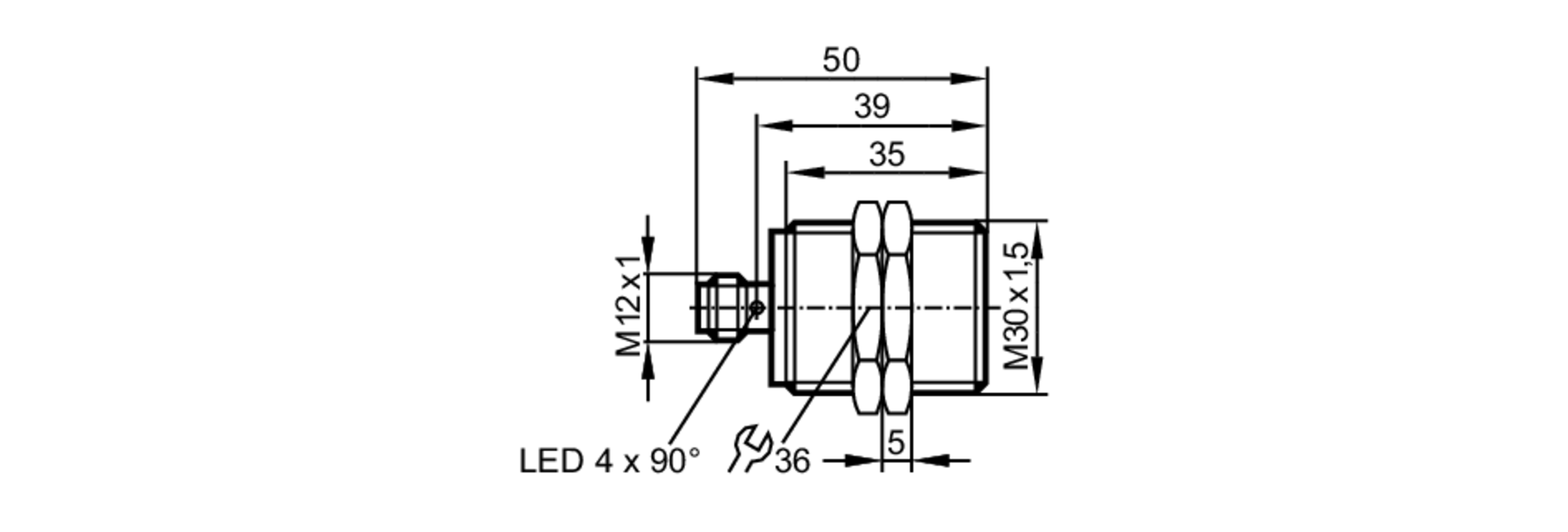 易福门电感式接近开关 IIC200 订货号：IIB3015BBPKG/US-104-尺寸图