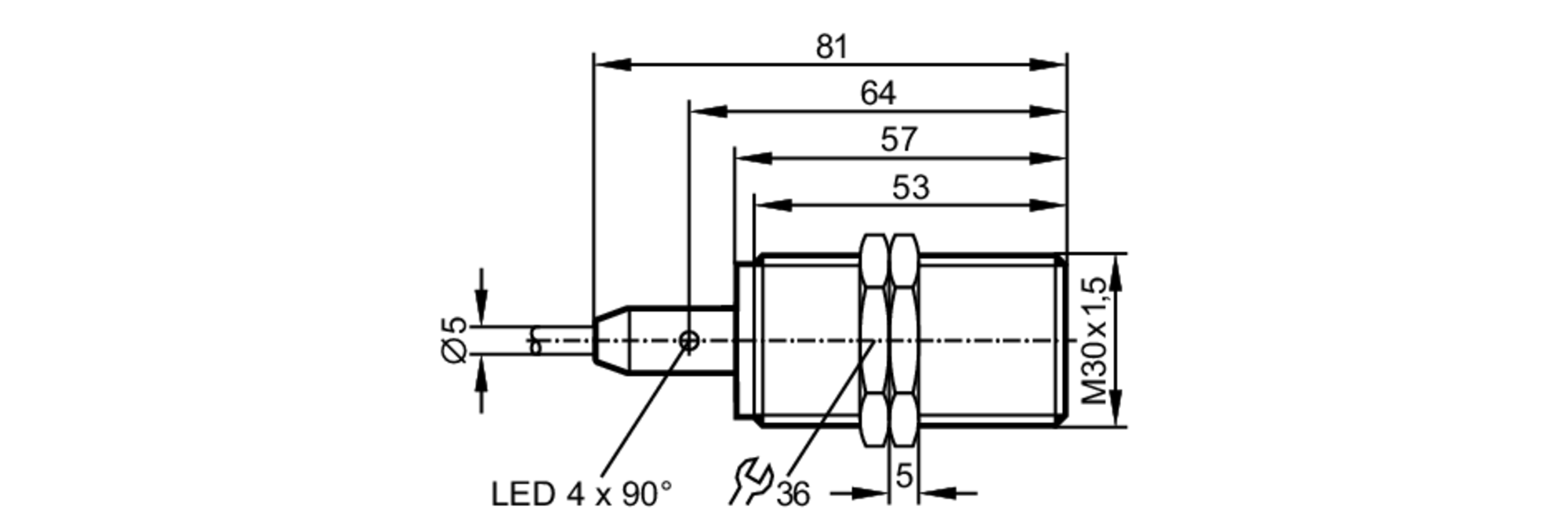 易福门电感式接近开关 IIM219 订货号：IIK3012BBPKG/M/60V/15M/ZH-尺寸图
