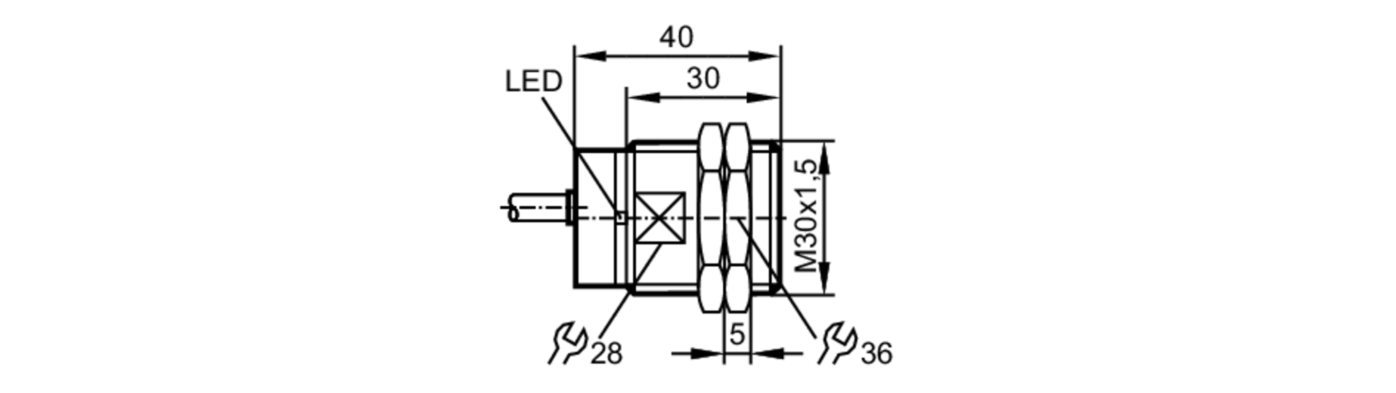 易福门电感式接近开关 IIR205 订货号：IIB2012BARKG/AM/SC/5,0M/2LED-尺寸图