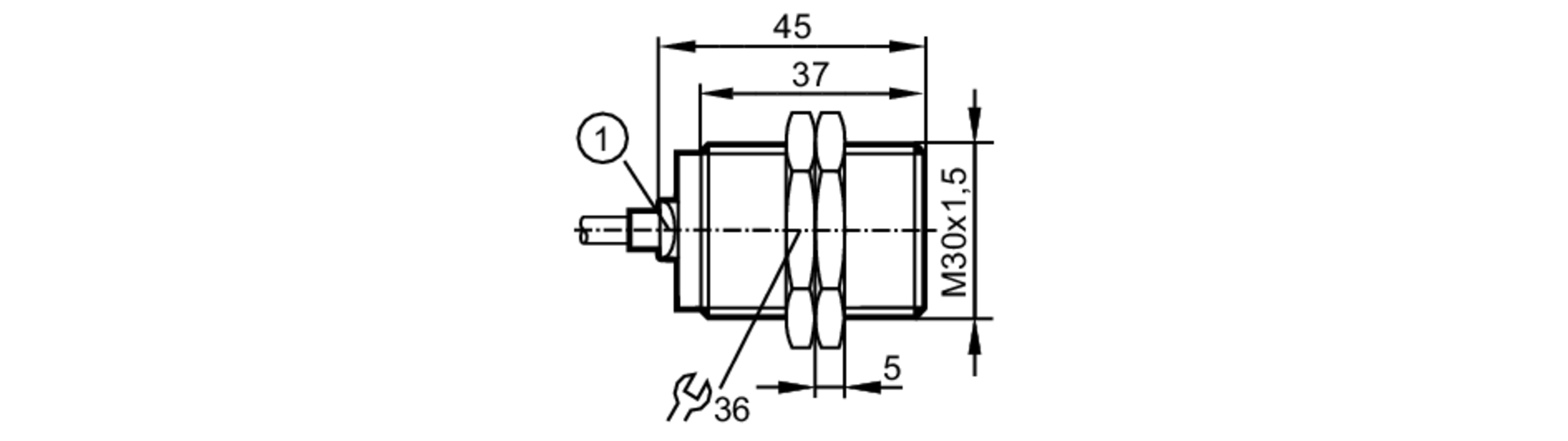 易福门电感式接近开关 IIR212 订货号：IIB3015BBPKG/AM/SC/2M/PUR-尺寸图