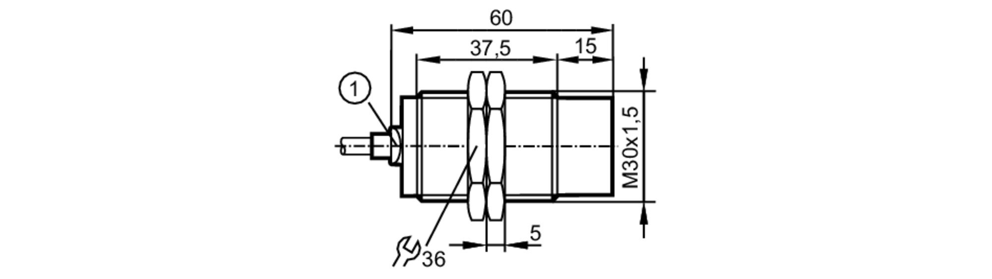 易福门电感式接近开关 IIS239 订货号：IIK3022-BPKG/2M/PUR-尺寸图