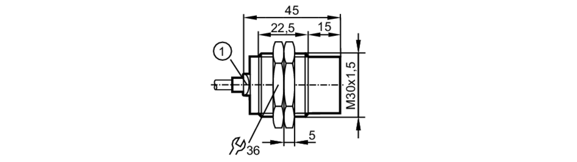 易福门电感式接近开关 IIS245 订货号：IIB3022-ANKG/2M/PUR-尺寸图
