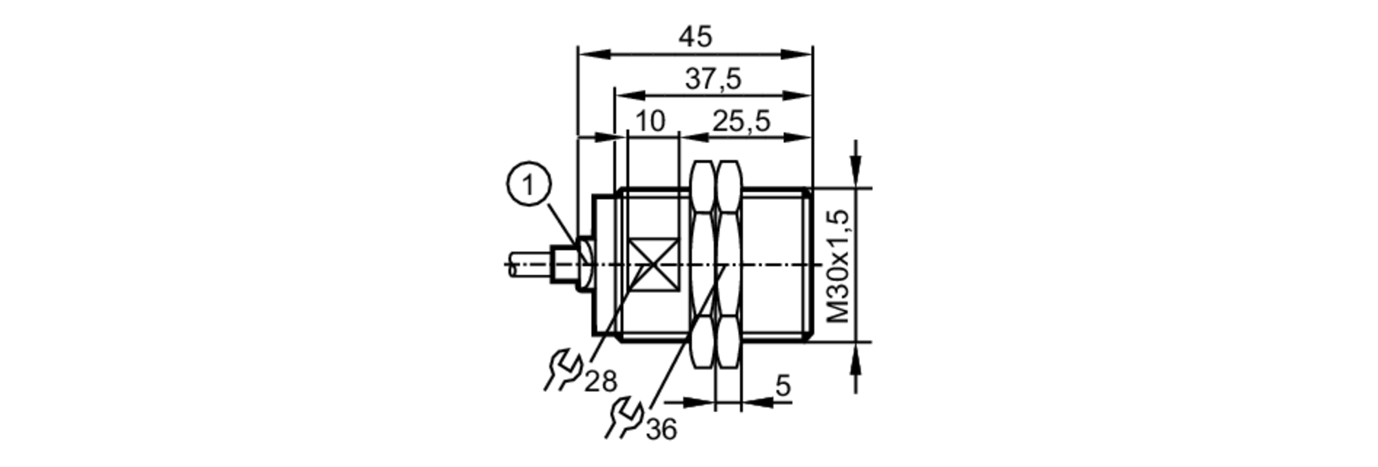 易福门电感式接近开关 IIS706 订货号：IIB3015BBNKG/2M/PUR-尺寸图