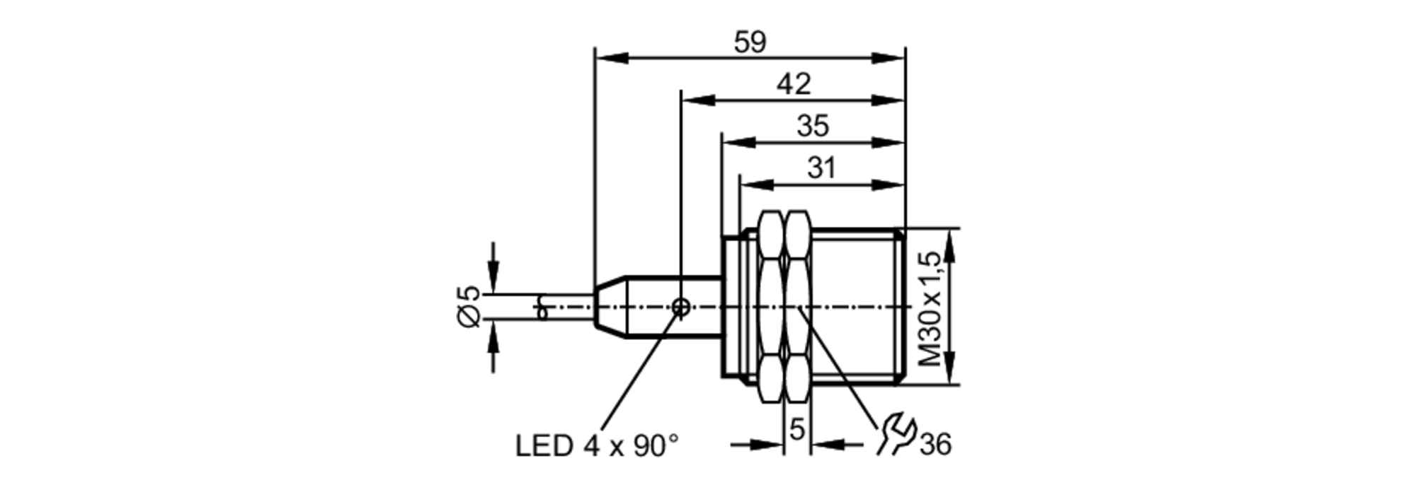 易福门电感式接近开关 IIT209 订货号：IIB3014BBPKG/M/V4A/6M/WH-尺寸图
