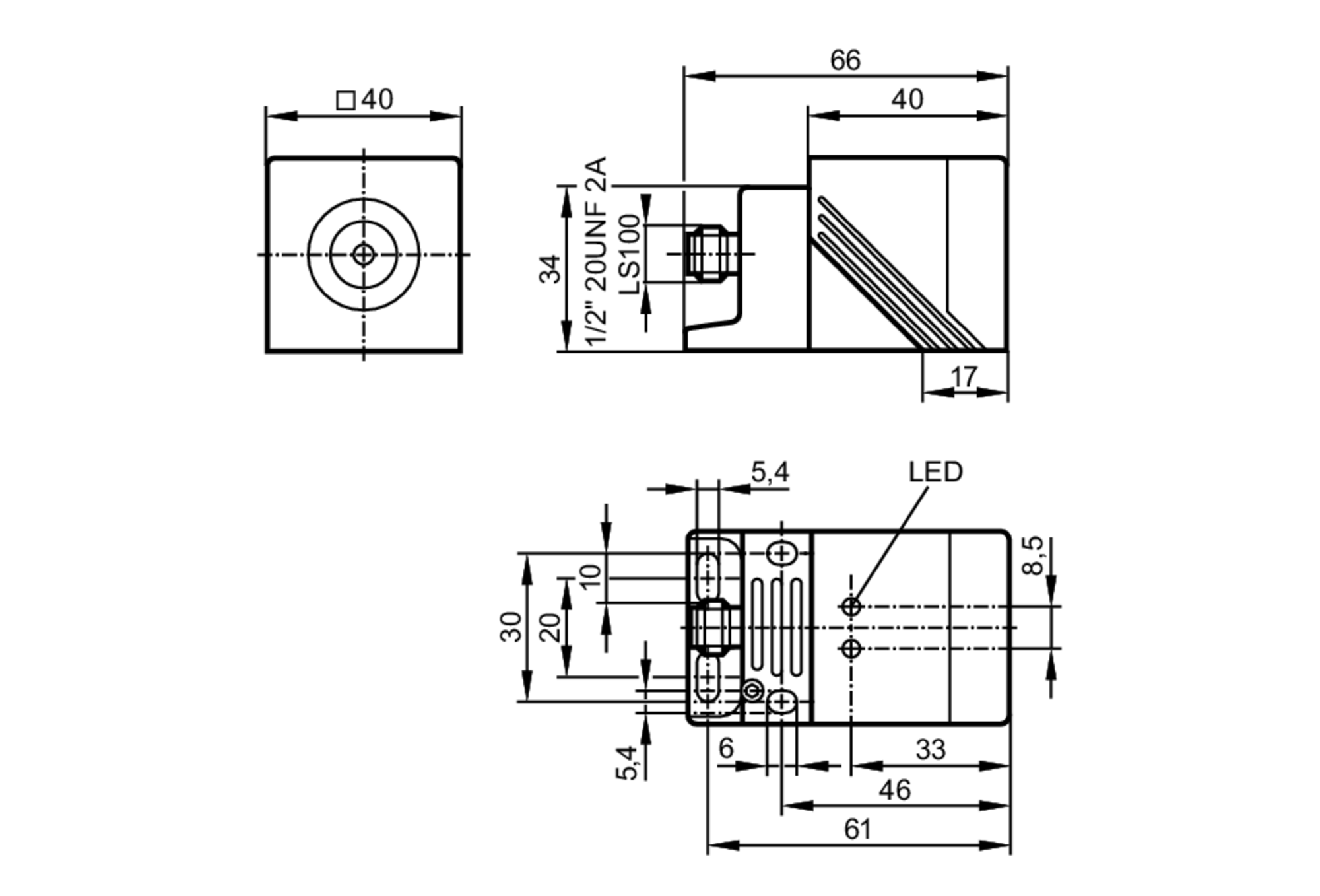 易福门电感式接近开关 IM0049 订货号：IMC2035-ABOA/SL/LS-100-AK-尺寸图