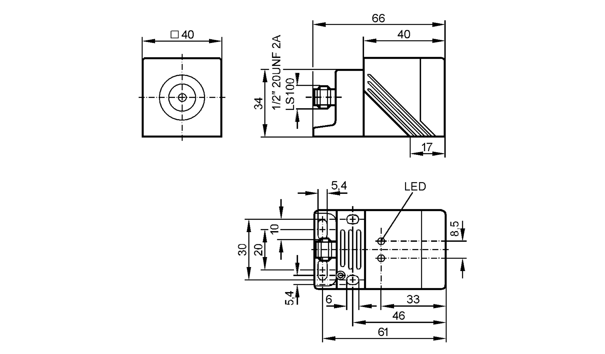 易福门电感式接近开关 IM0057 订货号：IMC2035-BBOA/SL/LS-100AK-尺寸图